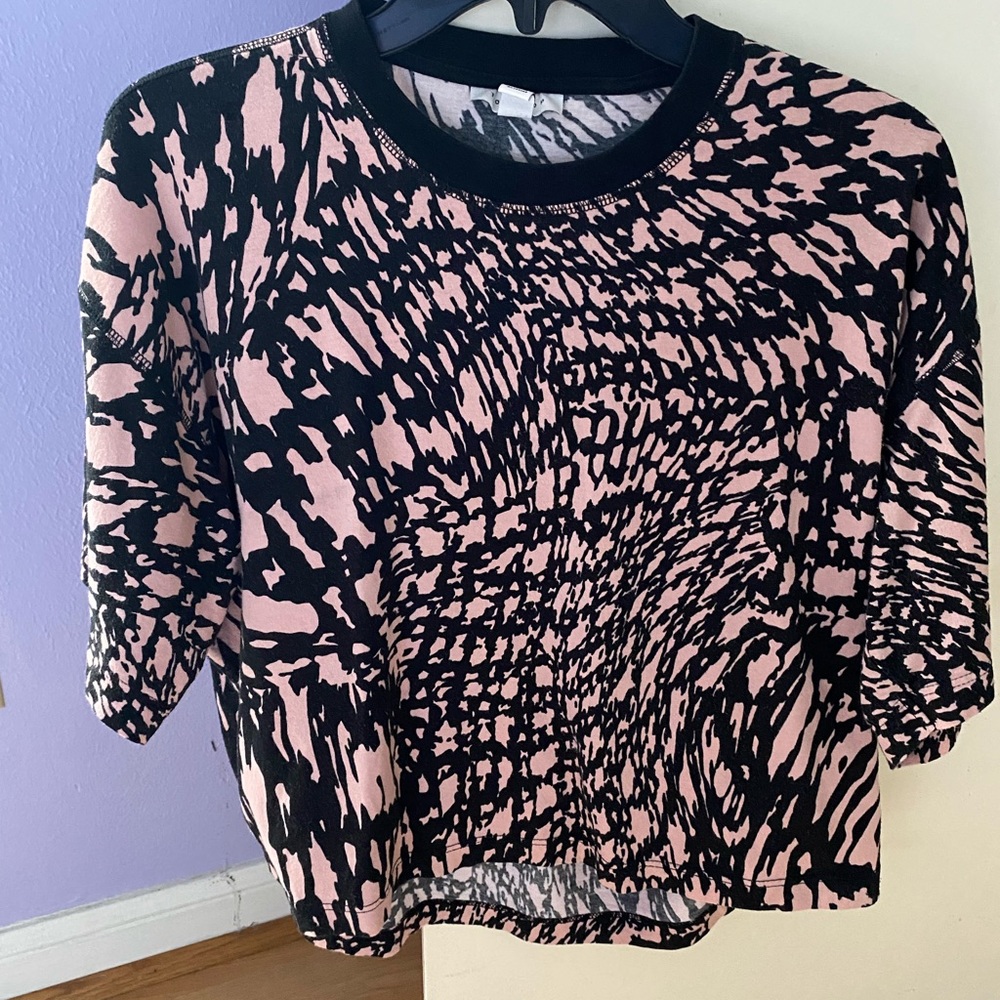 TOPSHOP Boxy Top Black and Pink Striped